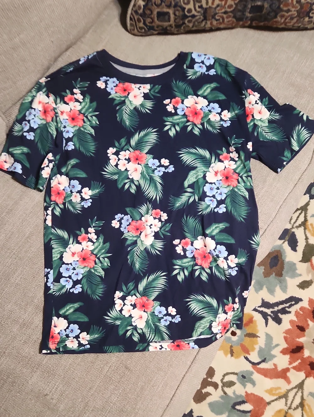 Old Navy Navy Tropical Floral Short Sleeve Tee